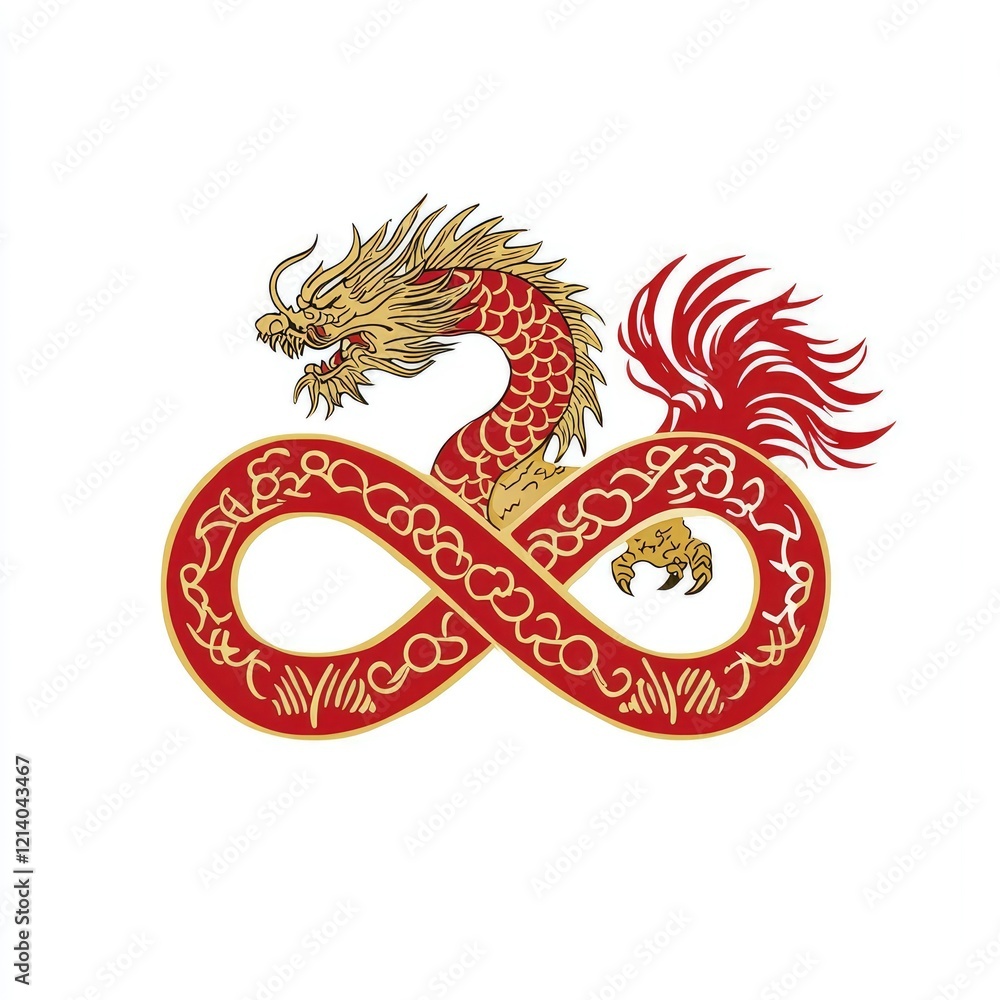 Fototapeta premium Red Dragon Forming Infinity Symbol Asian Mythology and Endless Prosperity Design