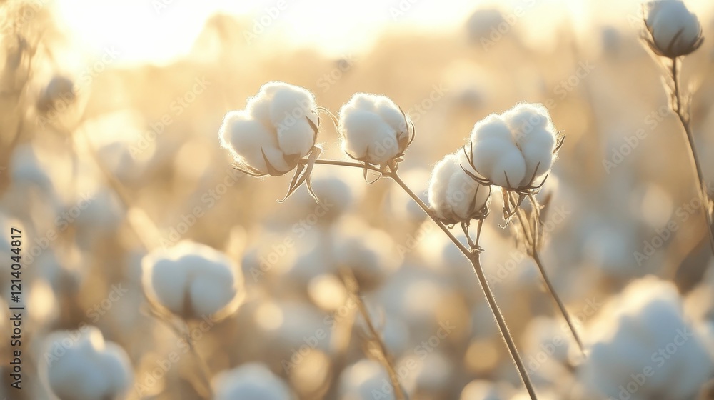 Cotton plants, white buds glow softly in sunlight. Cotton plants, white buds glow softly in sunlight.