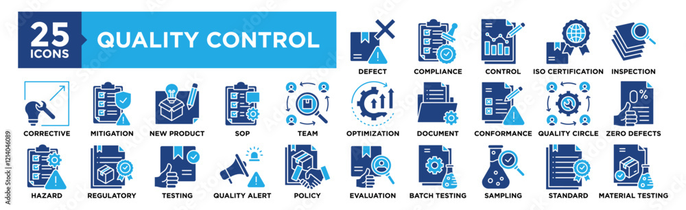 Quality Control icon collection set. Containing design Defect Detection, Compliance Check, Control Chart, ISO Certification, Material Inspection Quality Control icon collection set. Containing design Defect Detection, Compliance Check, Control Chart, ISO Certification, Material Inspection