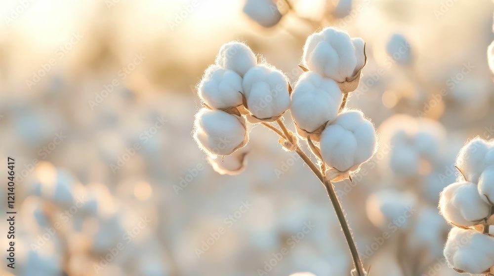 White puffy plant bolls glow in the soft sun. White puffy plant bolls glow in the soft sun.