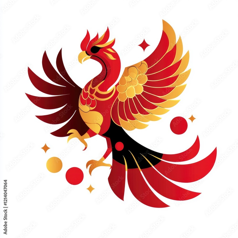 Obraz premium Majestic Red and Gold Phoenix Bird, Mythical Creature Design