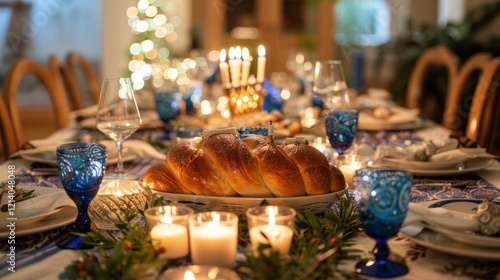 A Cozy Hanukkah Dinner Table Setting photo