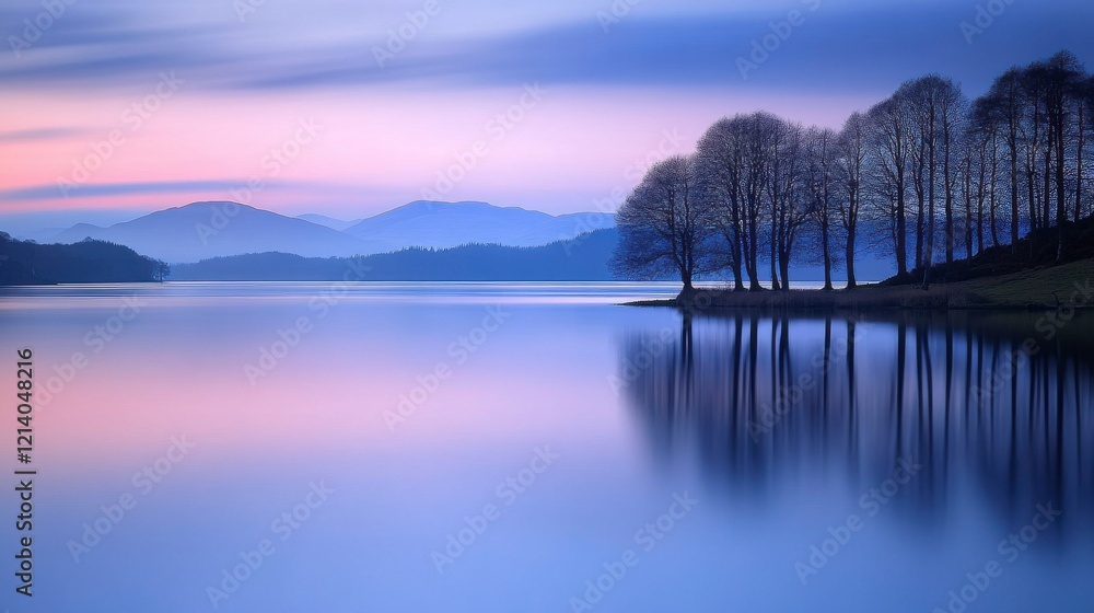 Obraz premium Serene Patterns in a Twilight Lake Landscape