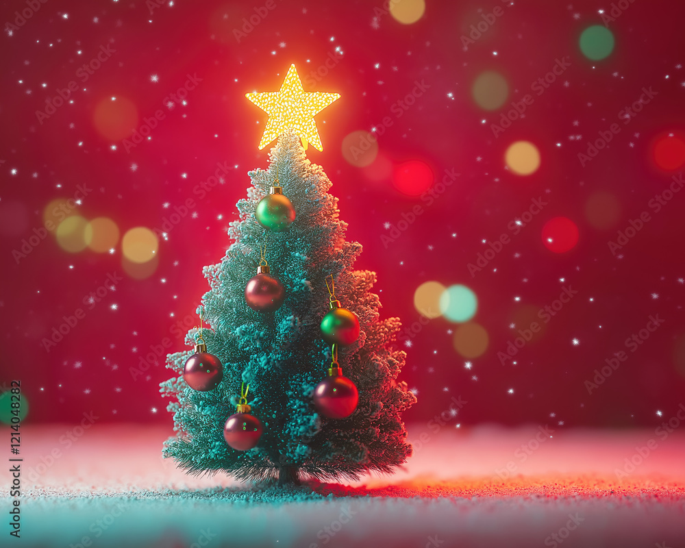 A miniature Christmas tree with glowing ornaments, creating a festive and magical atmosphere. A miniature Christmas tree with glowing ornaments, creating a festive and magical atmosphere.