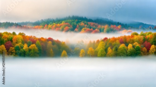 Autumn landscape, misty morning in the region of Kysuce, Slovakia, Europe. photo