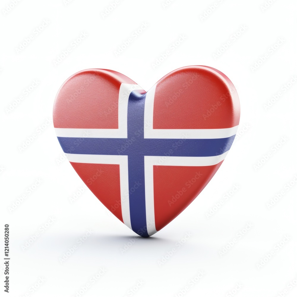 Fototapeta premium Heart-shaped symbol featuring the Norwegian flag in vibrant colors on a white background