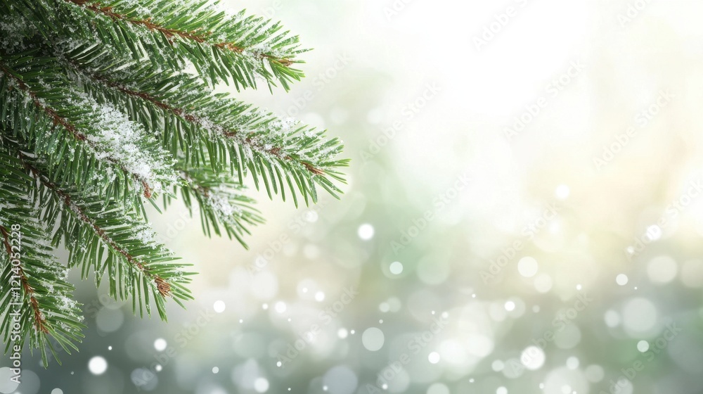 Snowy Fir Tree Branches with Bokeh Background. Snowy Fir Tree Branches with Bokeh Background.