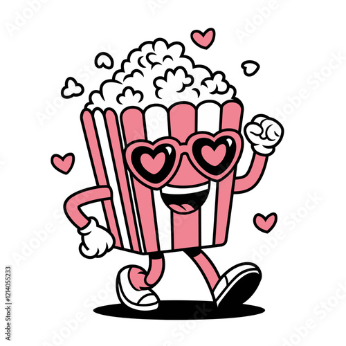 Cute Popcorn Cartoon with Heart Glasses Illustration photo