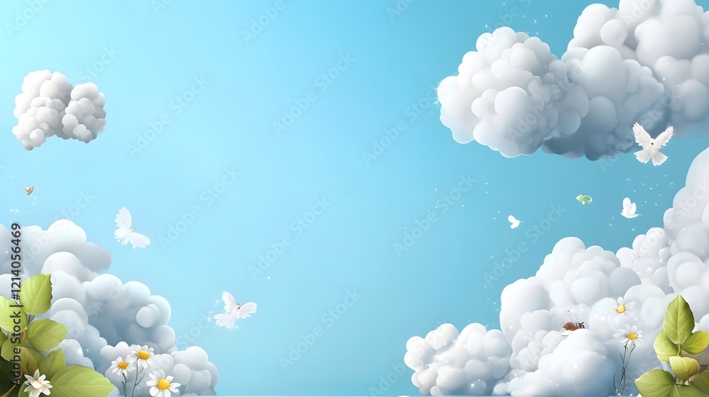 Peaceful and Tranquil Cloudscape with Fluffy White Clouds Drifting Across a Bright Blue Sky Background Ethereal and Atmospheric Scenic Beauty for Aesthetic Purposes Peaceful and Tranquil Cloudscape with Fluffy White Clouds Drifting Across a Bright Blue Sky Background Ethereal and Atmospheric Scenic Beauty for Aesthetic Purposes