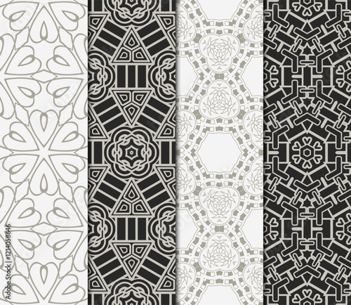 set of Seamless texture of floral decorative ornament. Vector illustration. For the interior design, printing, web and textile