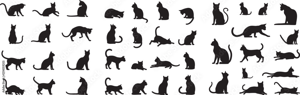 Set of Cat silhouette vector icon illustration with white background Set of Cat silhouette vector icon illustration with white background
