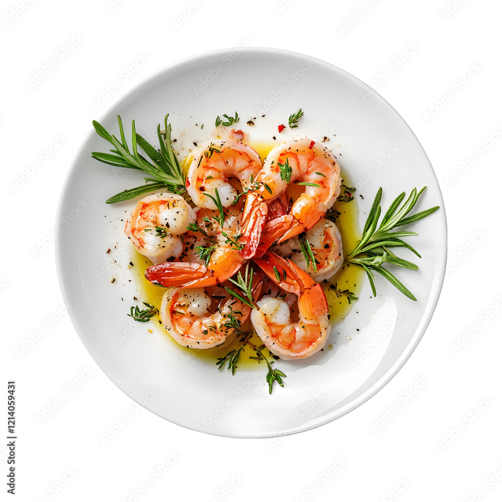 Top View of Shrimp Dish with Herb Seasoning. Top View of Shrimp Dish with Herb Seasoning.