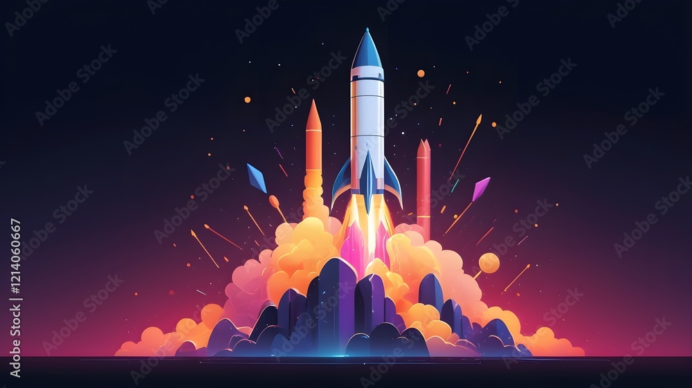 Fototapeta premium Business Startup Rocket in the sky symbolizing entrepreneurship and innovation