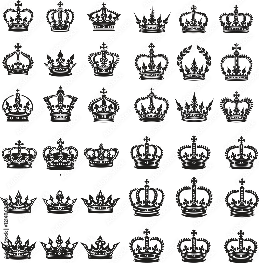 set of crowns vector art illustration with white background set of crowns vector art illustration with white background