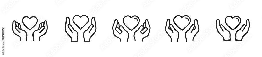 hands holding heart care icon set. minimalist line art vector for love, giving, and kindness, support hands holding heart care icon set. minimalist line art vector for love, giving, and kindness, support