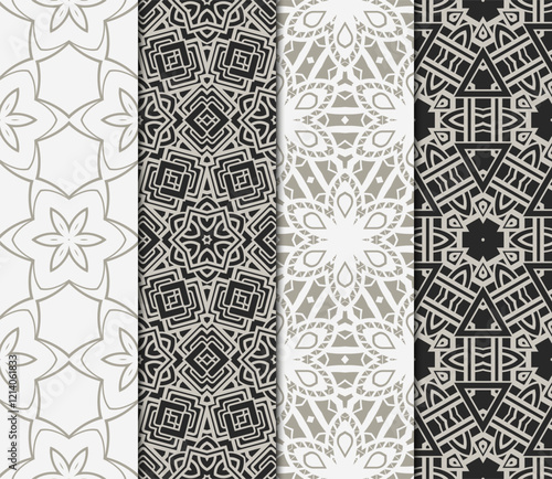 set of Seamless texture of floral ornament. Vector illustration. For the interior design, printing, web and textile