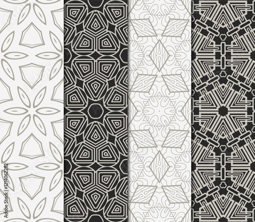 set of modern floral seamless pattern art background. Luxury texture for wallpaper, invitation. Vector illustration.