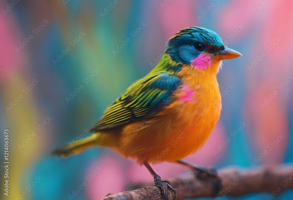 Vibrant multicolored bird perched on a branch. Vibrant multicolored bird perched on a branch.