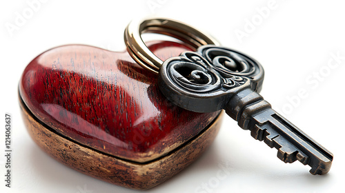 Unlocking love heart-shaped box with vintage key romantic setting still life intimate perspective heartfelt concept photo