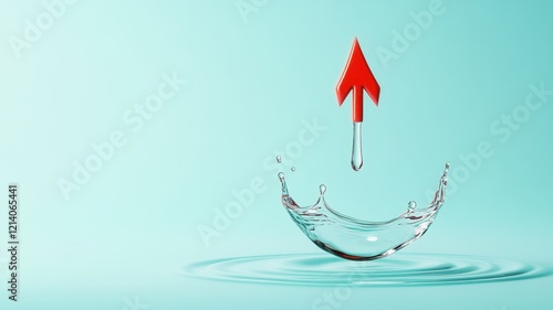 sustainability with forecast concept Water splash with red arrow symbolizing growth or direction.