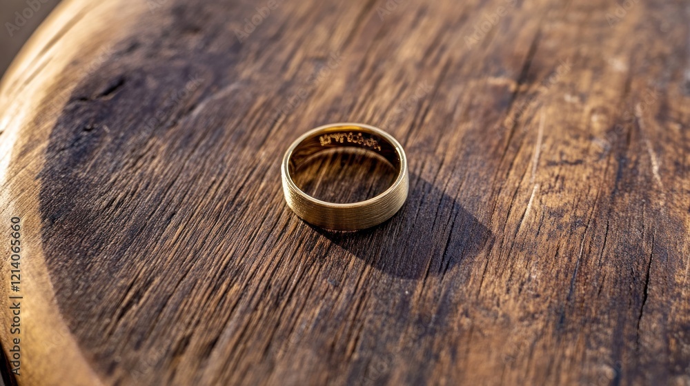 Golden Wedding Band on Rustic Wood Golden Wedding Band on Rustic Wood