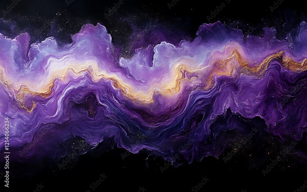 Fototapeta premium Abstract purple and gold swirling nebula.
