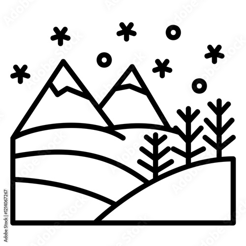 Icon of frozen tundra in winter with mountain view