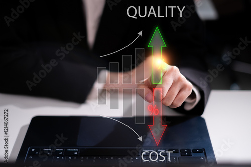 Cost reduction high quality efficiency strategy analysis management control concept photo