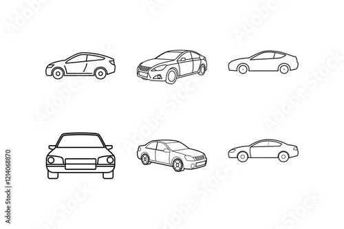 Set of car outline vector art illustration
