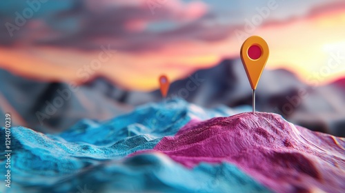 Exploring geographical landmarks mountainous region digital art scenic environment close-up mapping concept