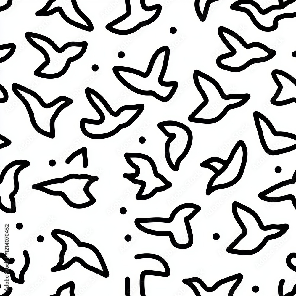 Abstract birds depicted in a seamless pattern using continuous one-line drawing. Abstract birds depicted in a seamless pattern using continuous one-line drawing.