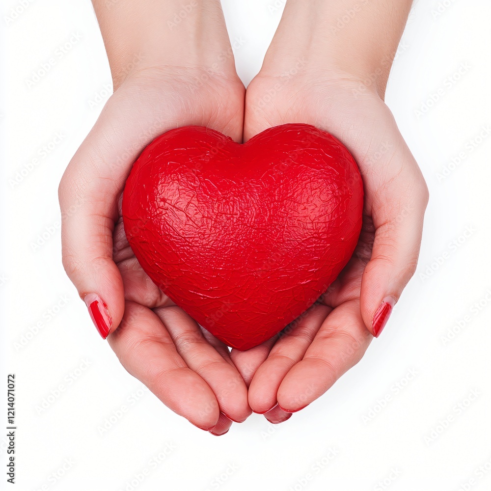 Fototapeta premium Woman s Hands Gently Holding a Red Heart Love Care Valentine s Day Concept