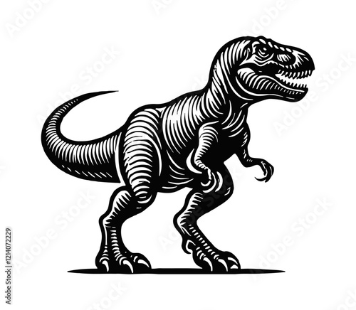 tyrannosaurus engraving black and white outline