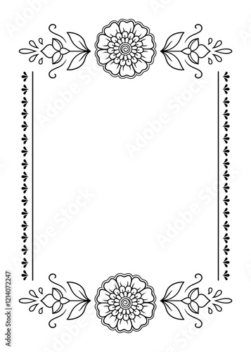 Frame in eastern tradition. Stylized with henna tattoos decorative pattern for decorating covers for book, notebook, casket, magazine, postcard and folder. Flower border in mehndi style.
