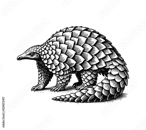 pangolin engraving black and white outline