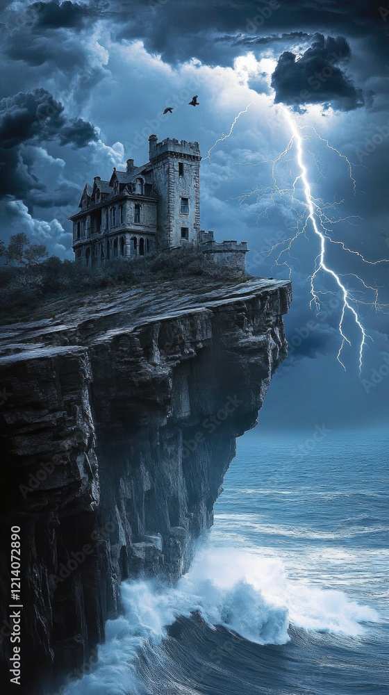 Fototapeta premium Stormy Seas House on Cliff Edge