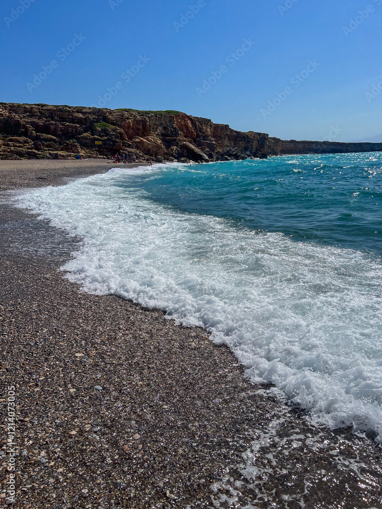 Pebble beach on the island of Crete, Greece.
