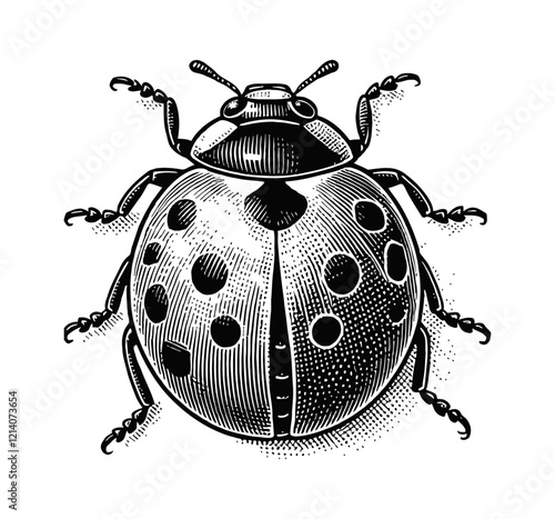 ladybug engraving black and white outline