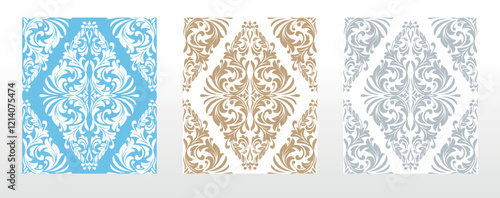 Wallpapers in the style of Baroque. Seamless vector backgrounds. Set of colored floral ornaments. Graphic patterns for fabric, wallpaper, packaging. Ornate Damask flower ornaments