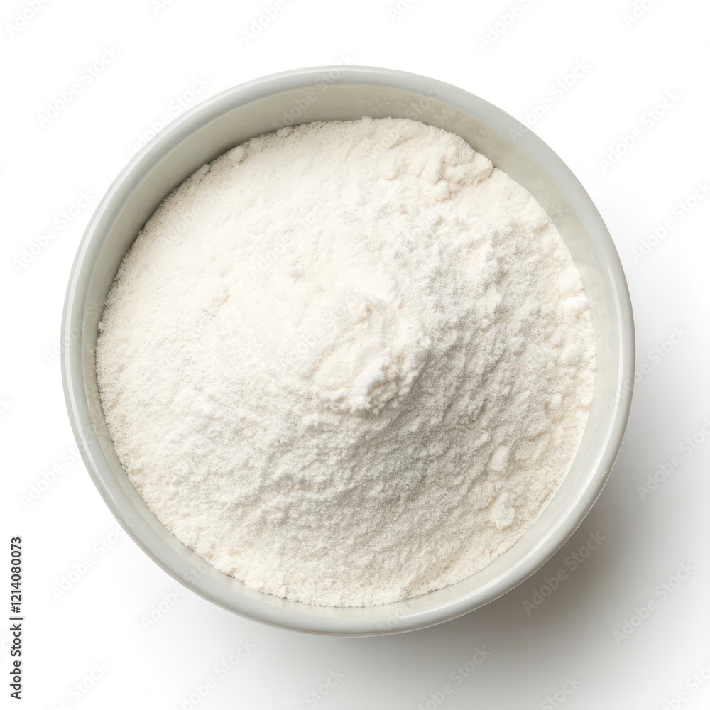 Top View of Flour in a Bowl on a White Background Top View of Flour in a Bowl on a White Background
