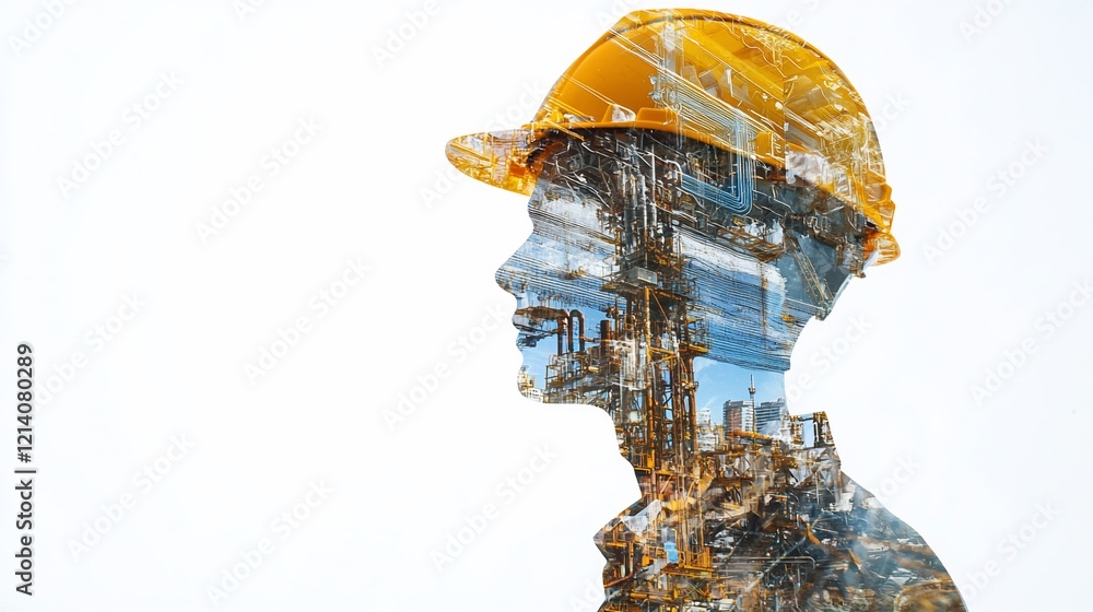 Silhouette of engineer with industrial overlay. Silhouette of engineer with industrial overlay.