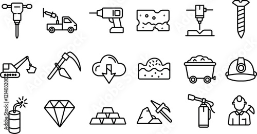 "Mining and Industry Icon Set - Outline Vector Collection"
