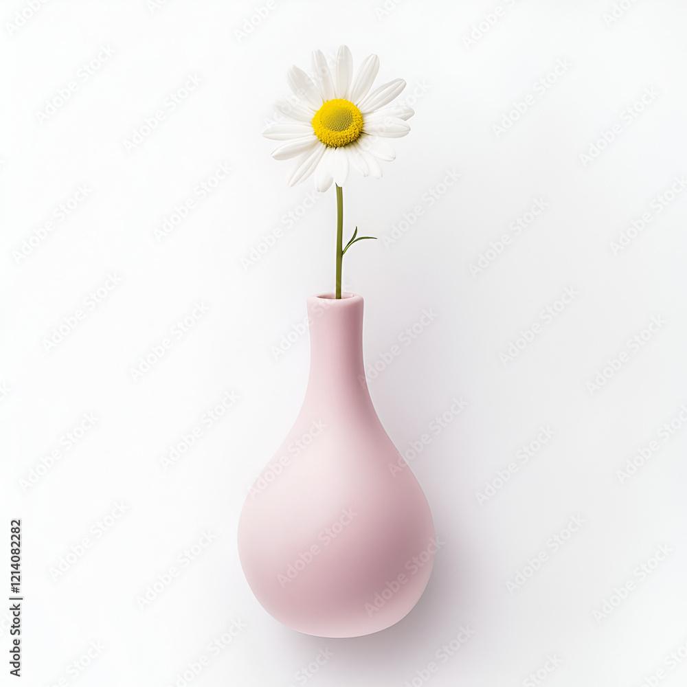 Single daisy in a pink vase. Minimalist floral arrangement, perfect for home decor or springtime themes. Single daisy in a pink vase. Minimalist floral arrangement, perfect for home decor or springtime themes.