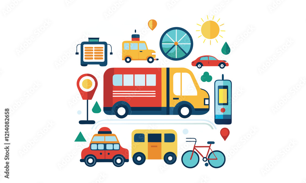 Fototapeta premium Urban Transport and Landmarks Icon Set Vector Design