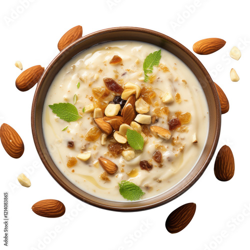 Top view of Indian food Kheer ,isolated on transparent background