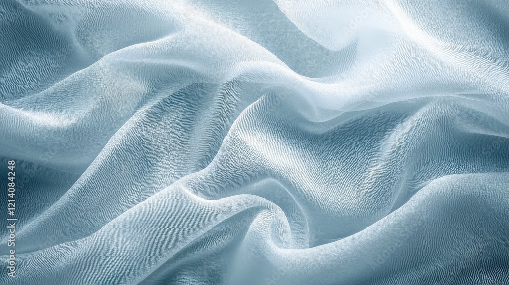 Fototapeta premium Elegant Draped Light Blue Silk Fabric Texture.