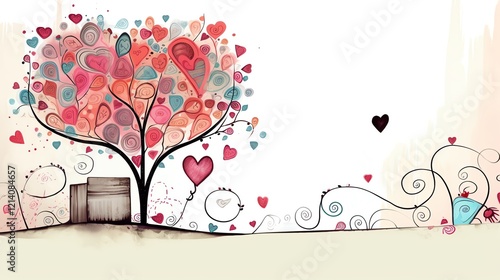 Colorful heart-shaped tree illustration.