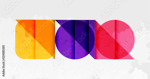 Squares, circles and triangles and grainy noisy texture. Vector Illustration For Wallpaper, Banner, Background, Card, Book Illustration, landing page