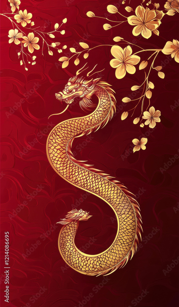 Fototapeta premium Chinese New Year Red Envelope with Snake and Flower Design: Lunar New Year 