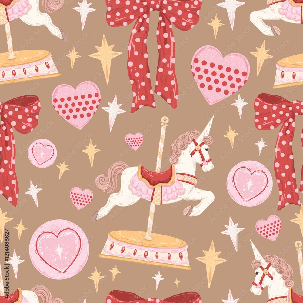 Naklejka premium Unicorn Carousel Seamless Pattern